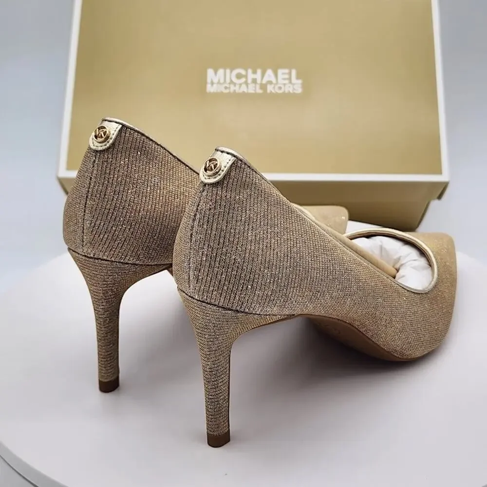 NEW Michael Kors Alina Flex Pump Pale Gold Glitter Chain Mesh Heels Size 5.5M